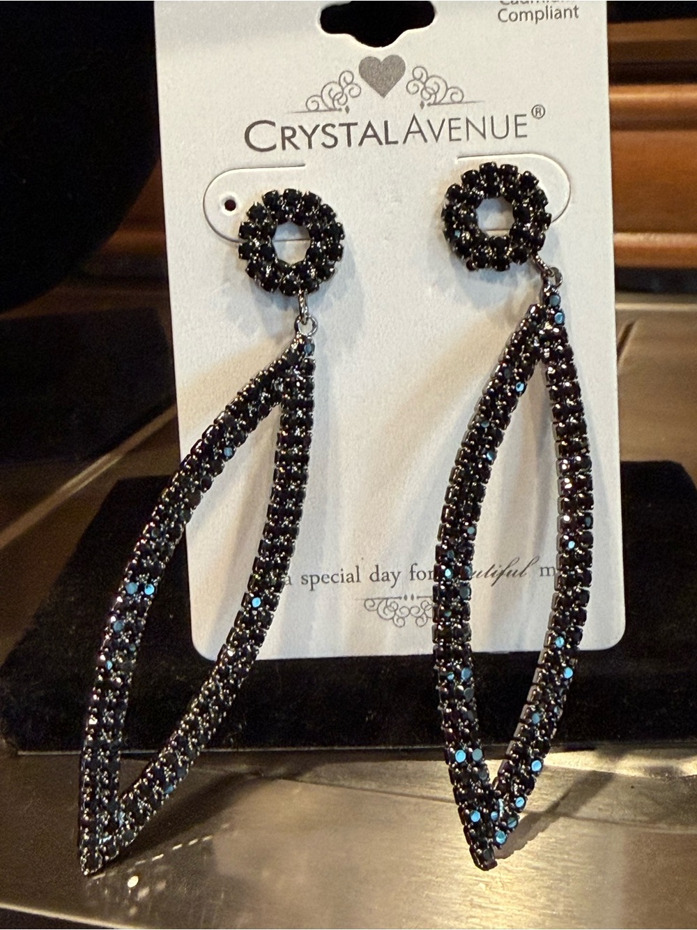 Black Swarovski Crystal Open Drop Earrings